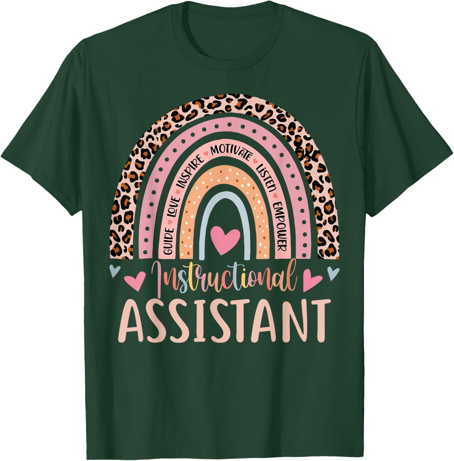 Instructional Assistant Rainbow Leopard Print School Worker T-Shirt - T-Shirt | Forest