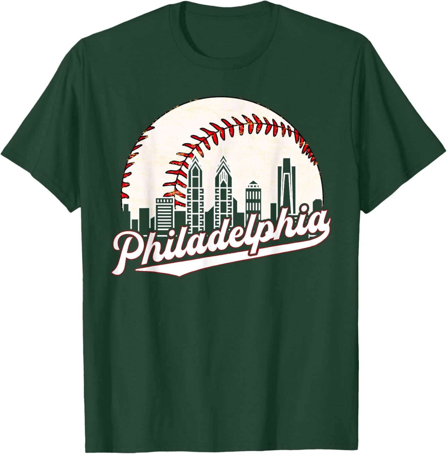 Vintage Philadelphia Philly Cityscape Baseball Skyline Retro T-Shirt - T-Shirt | Forest