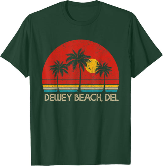 Dewey Beach Delaware DEL Surfer Retro Sunset Vintage T-Shirt - T-Shirt | Forest