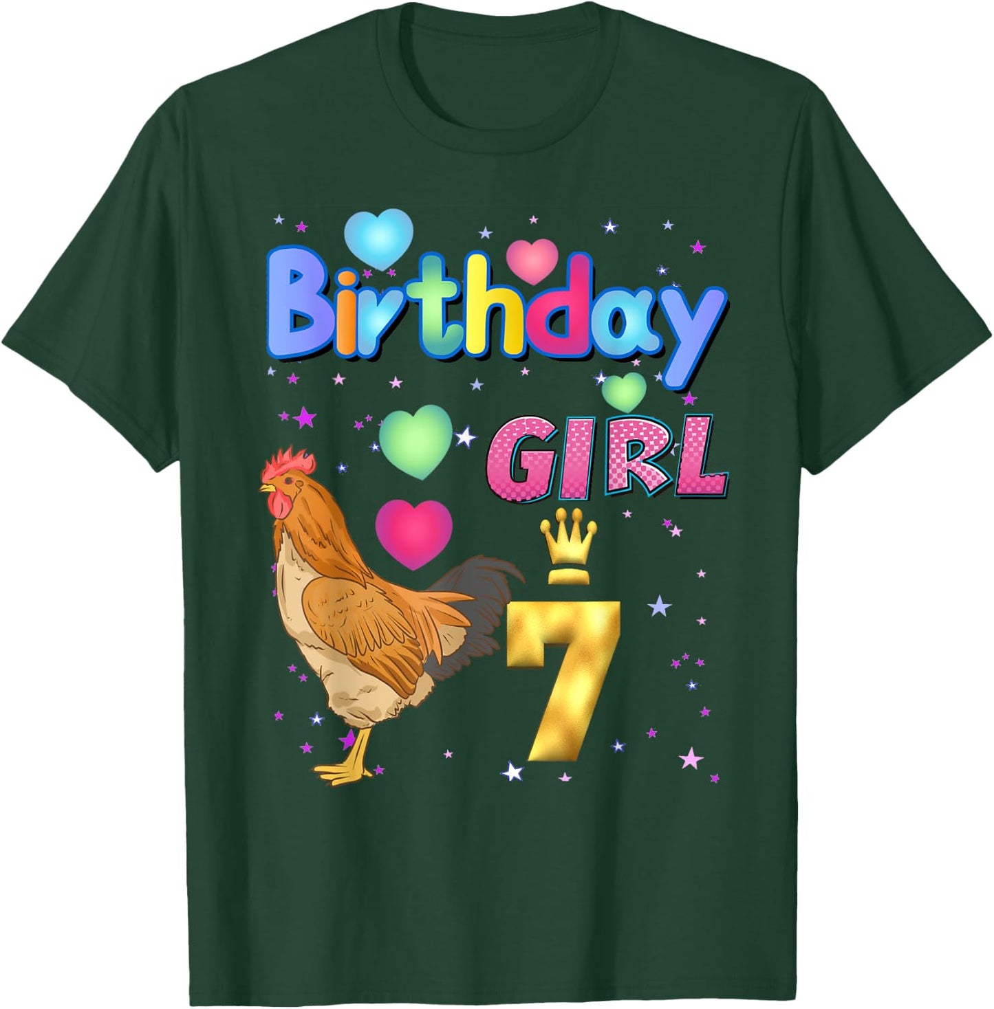 Kids 7Years Old Chicken Its my 7th birthday Girl Chicken T-Shirt - T-Shirt | Forest