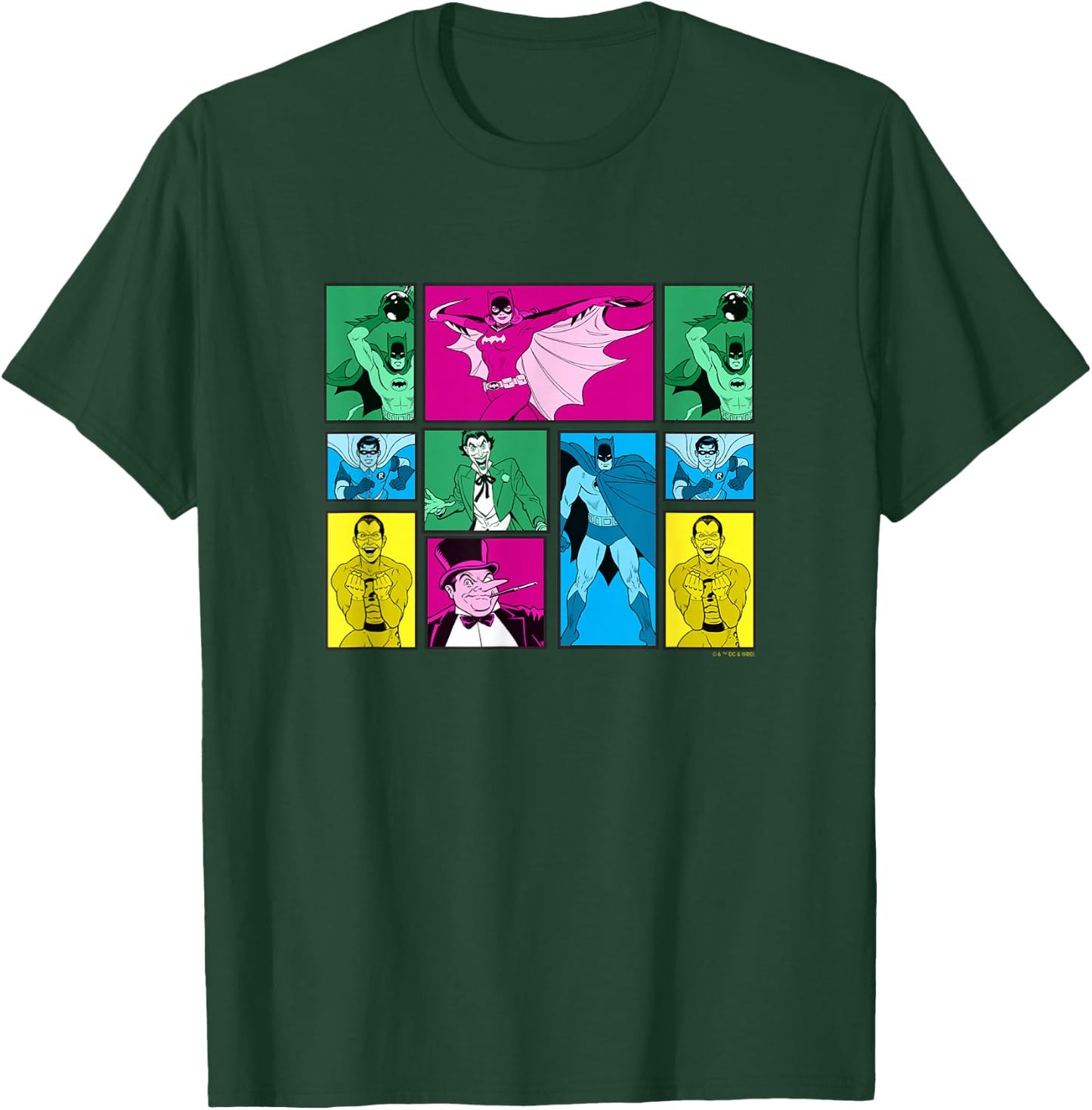 Batman Vintage 60's Classic Heroes & Villains Comic Panels T-Shirt - T-Shirt | Forest