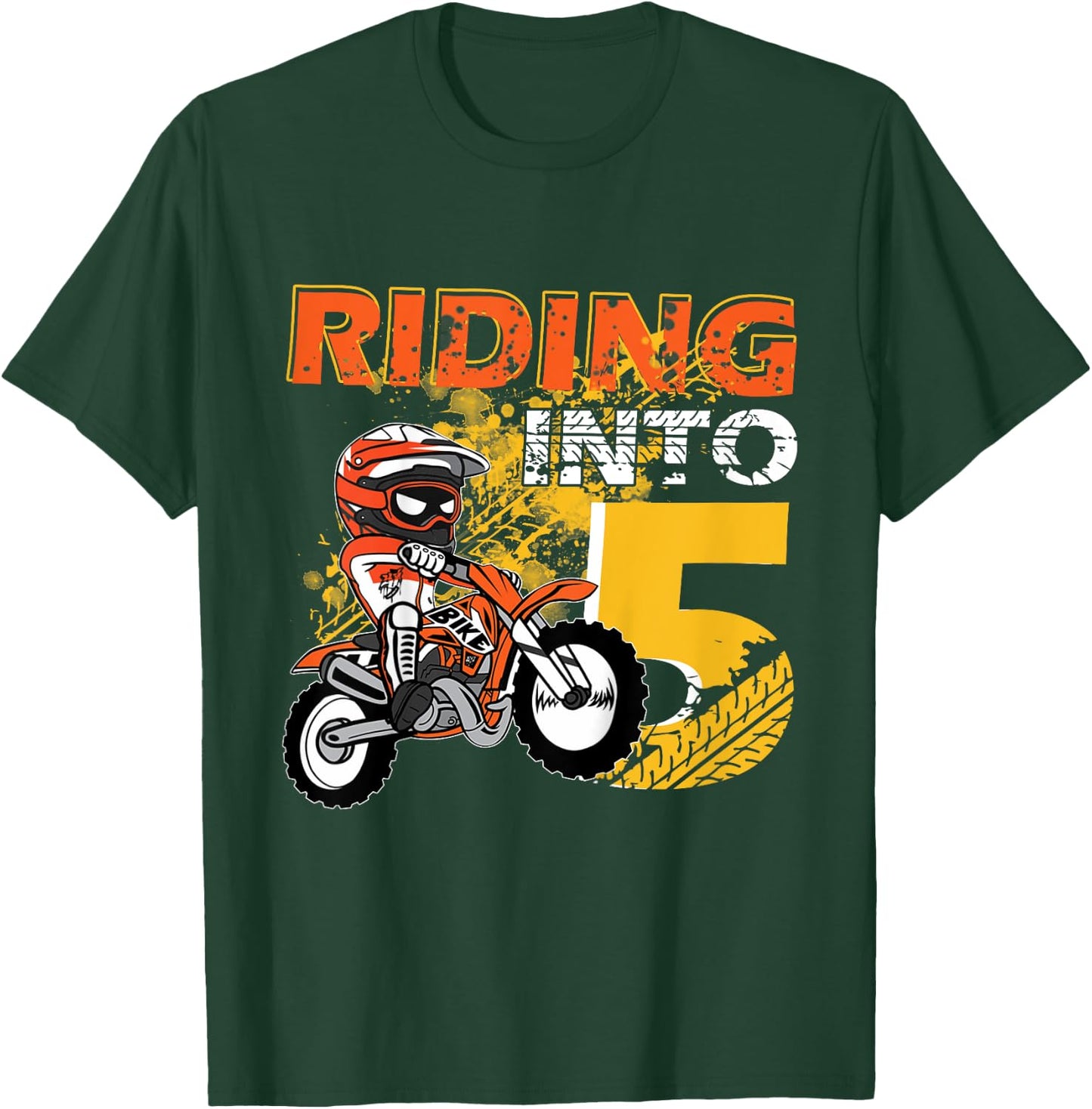 Kids Riding Into 5 Years Old Dirt Biker 5th Birthday Boys Kids T-Shirt - T-Shirt | Forest