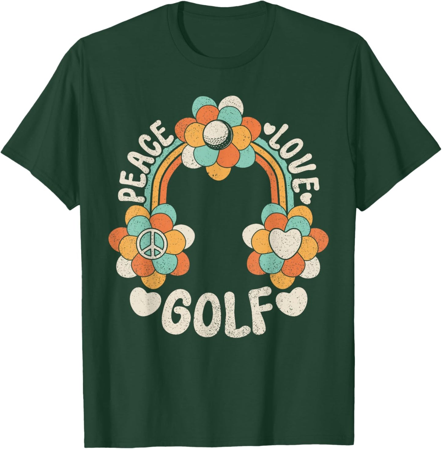 60s 70s Groovy Rainbow Outfit Hippie Lover Peace Love Golf T-Shirt - T-Shirt | Forest