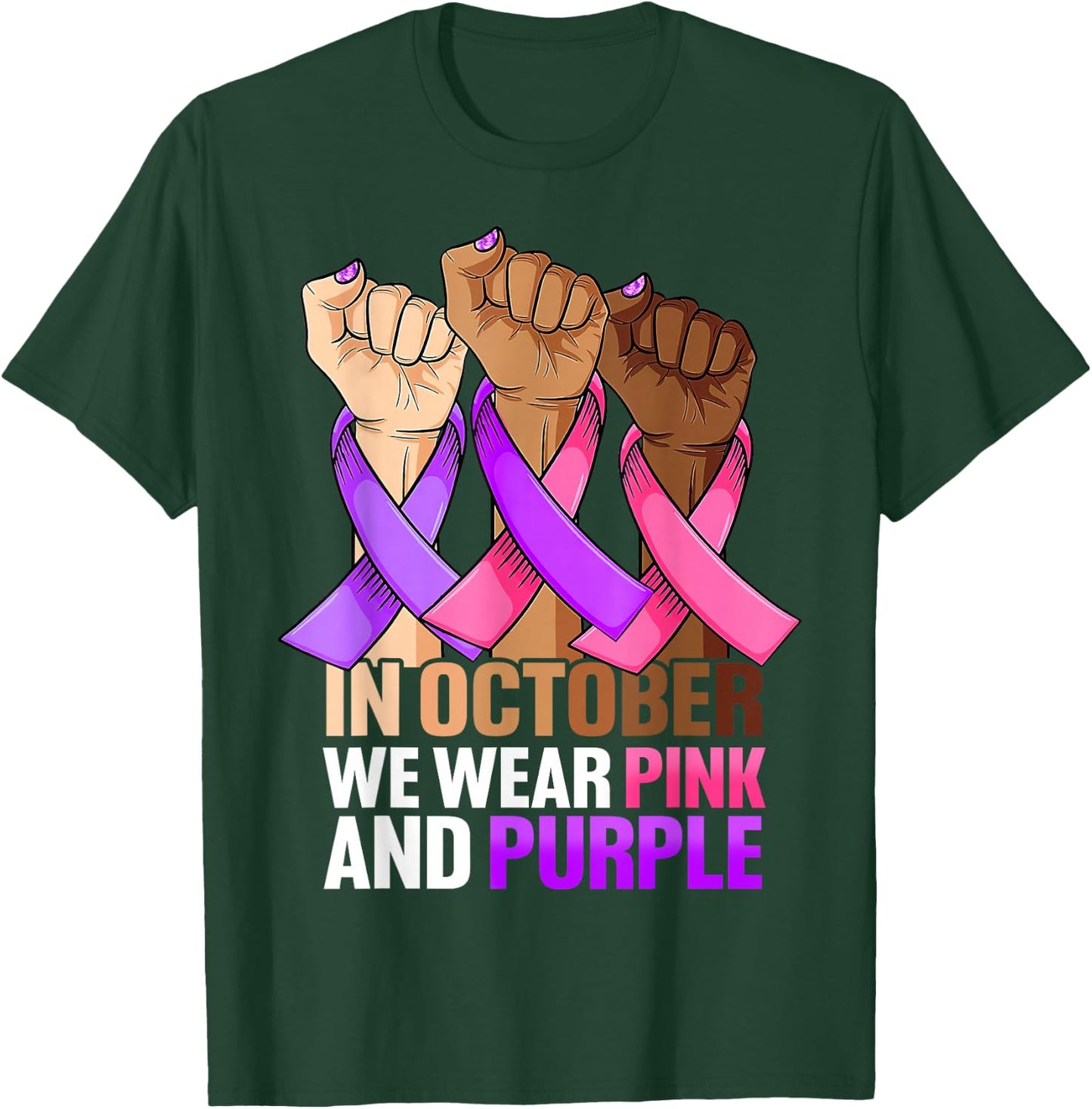 Breast Cancer Domestic Violence Awareness Pink Purple Ribbon T-Shirt - T-Shirt | Forest