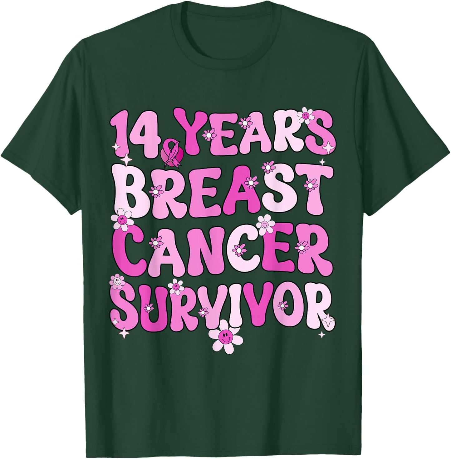 14 Years Breast Cancer Survivor Breast Cancer Awareness T-Shirt - T-Shirt | Forest