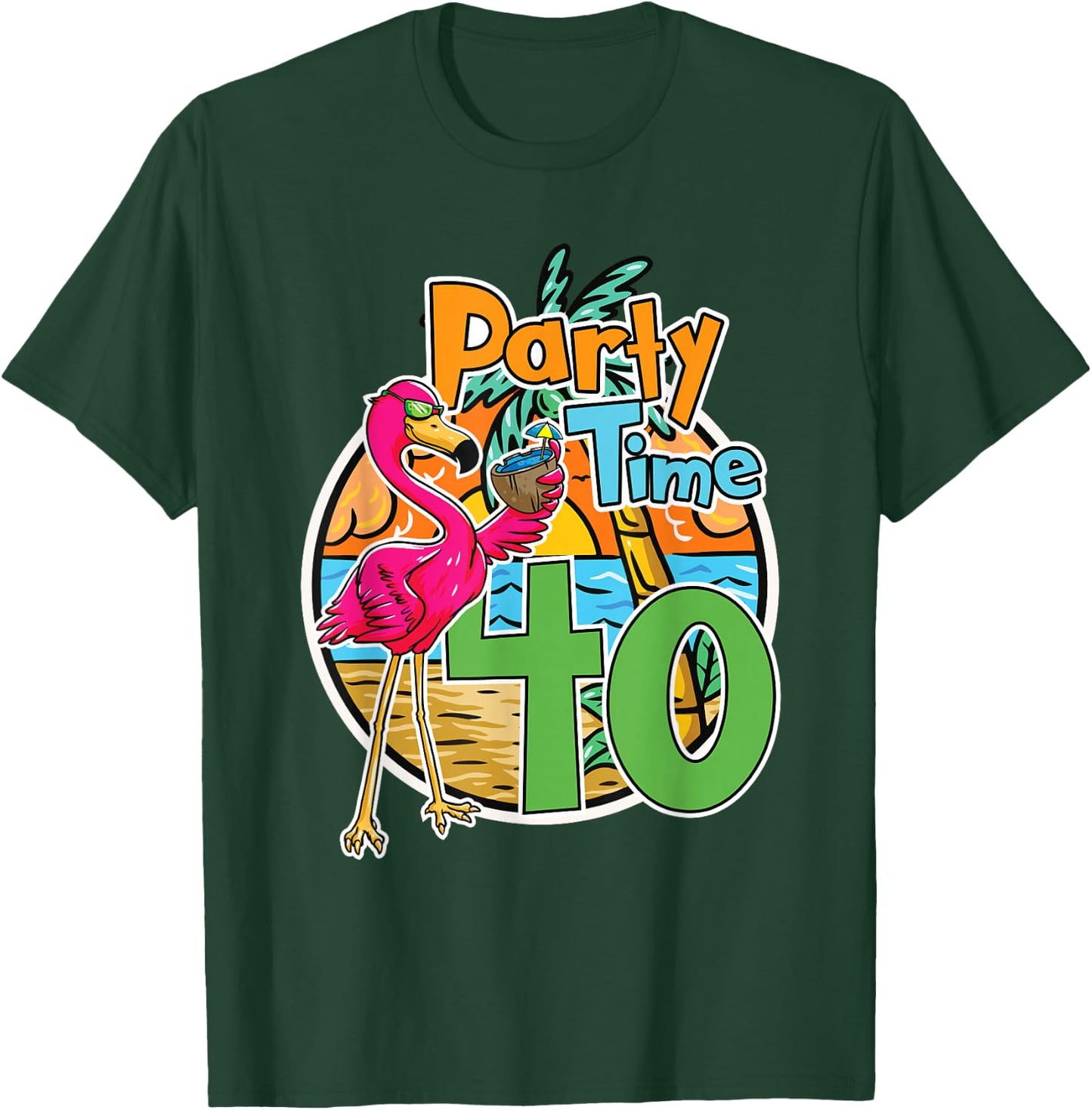 40th Birthday Party Time 40 Years Flamingo Tropical Beach T-Shirt - T-Shirt | Forest