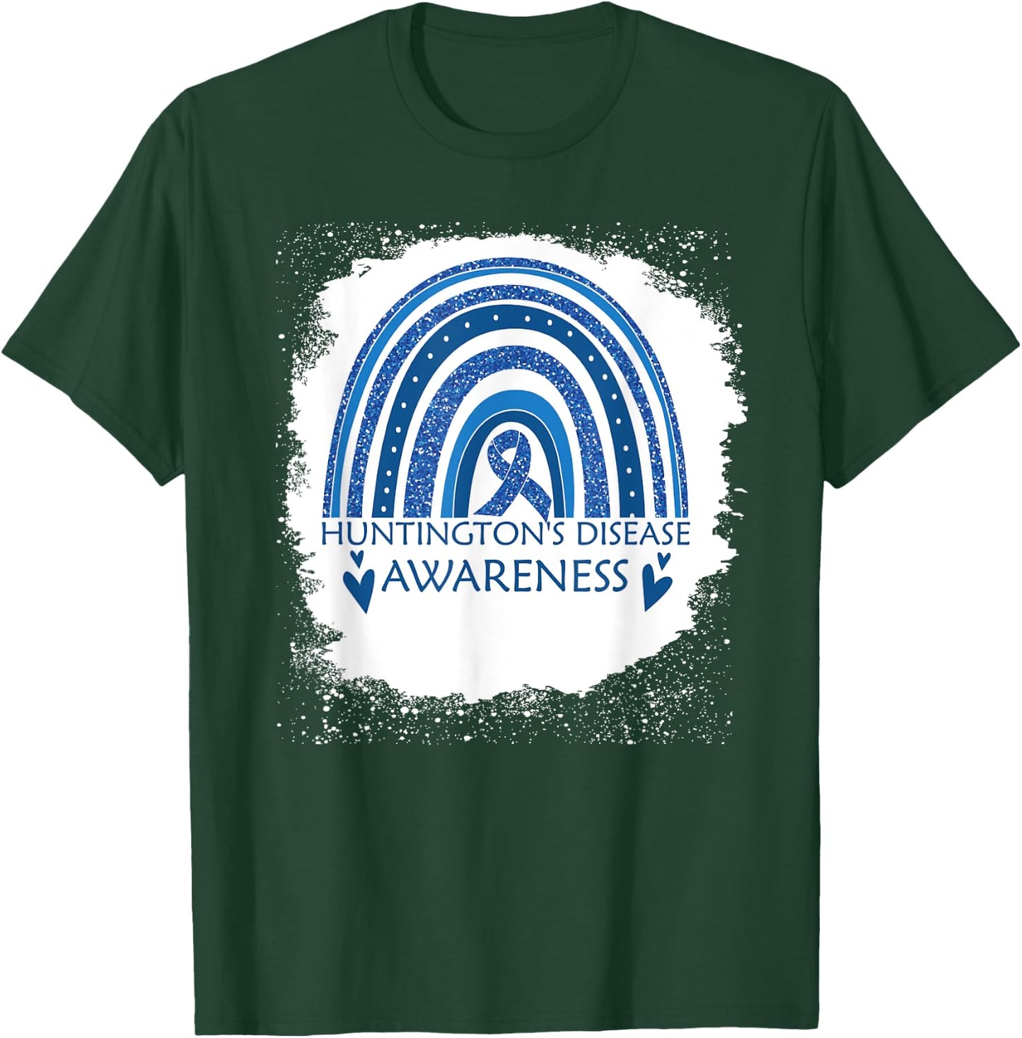 Huntington's Disease Awareness Bleached Rainbow Blue Ribbon T-Shirt - T-Shirt | Forest