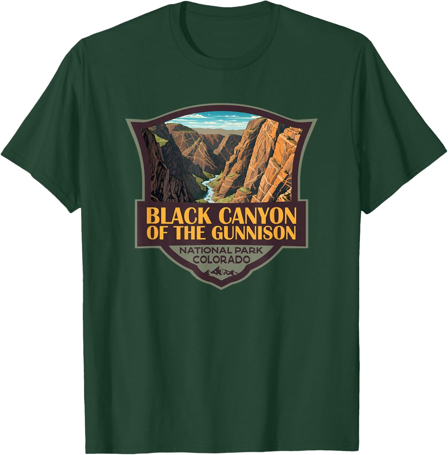 Black Canyon Of The Gunnison Illustration Travel Retro Badge T-Shirt - T-Shirt | Forest
