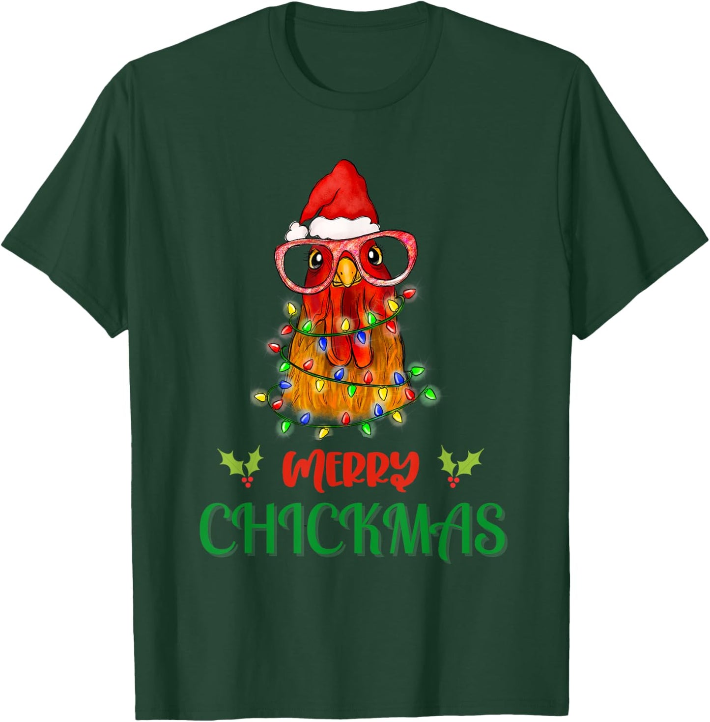 Merry Chickmas Ornament Lights Chicken Farmer christmas T-Shirt - T-Shirt | Forest