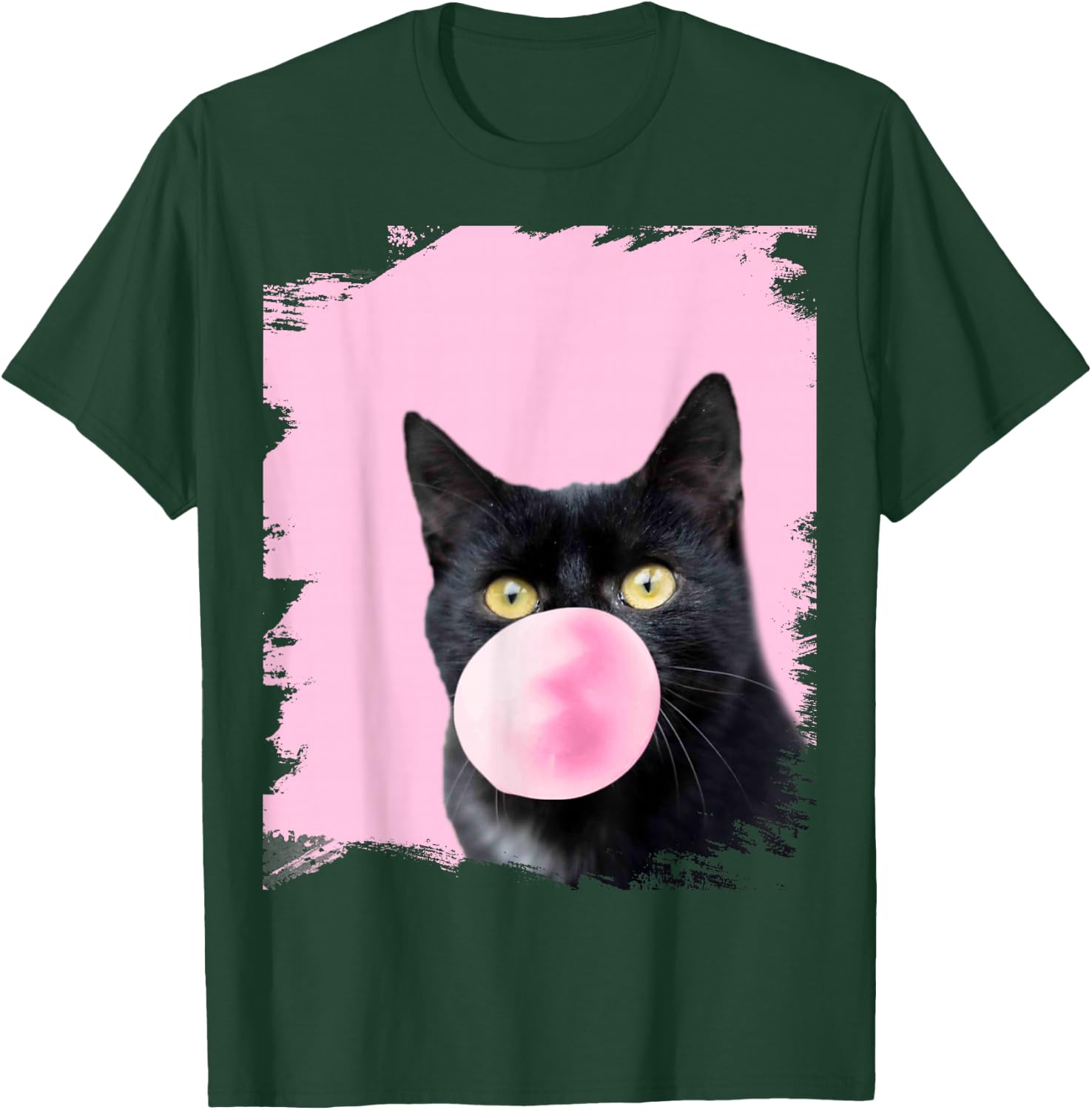 Black Cat Pink Bubble Gum T-Shirt - T-Shirt | Forest