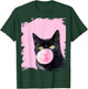 Black Cat Pink Bubble Gum T-Shirt - T-Shirt | Forest