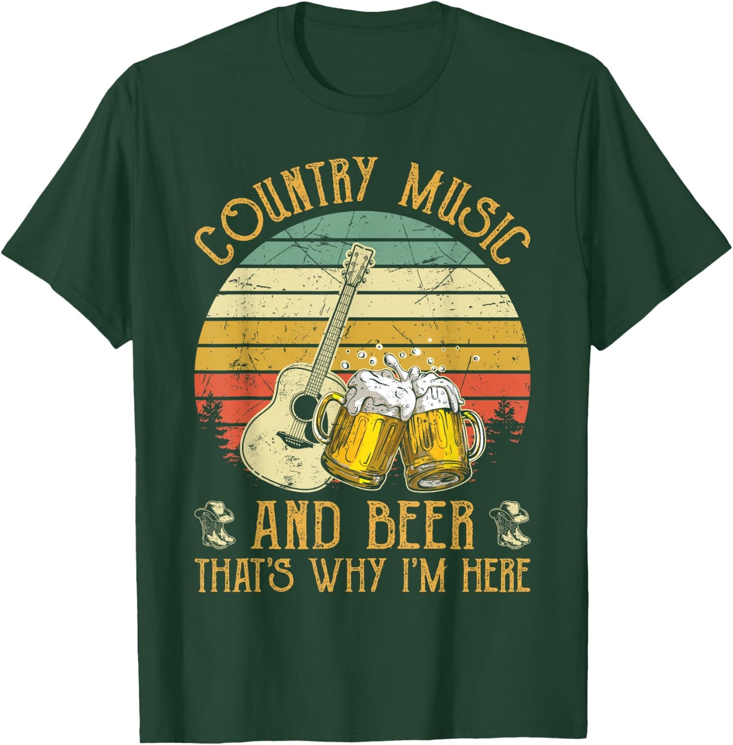 Retro Country Music And Beer That's Why I'm Here Vintage T-Shirt - T-Shirt | Forest