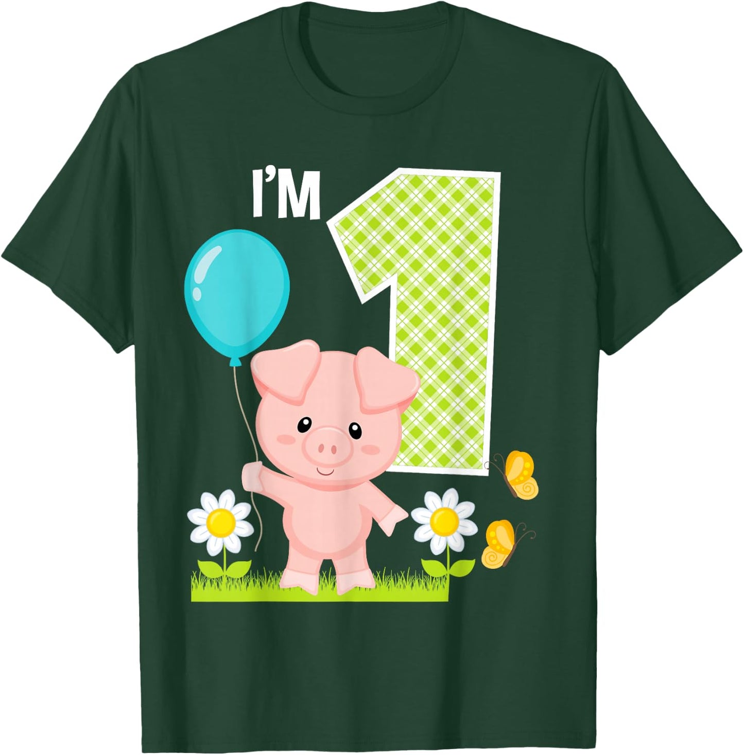 Pig 1st Birthday Girl 1 Year Old Birthday Cute Piglet Bday T-Shirt - T-Shirt | Forest