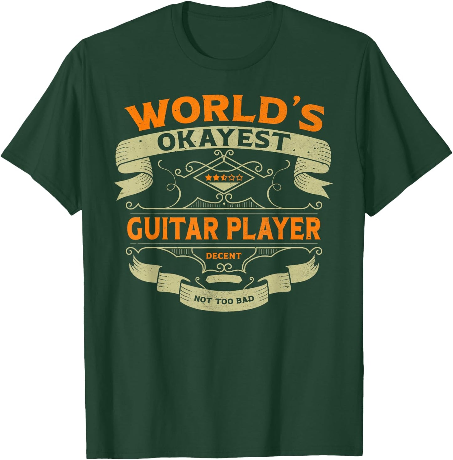 World's Okayest Guitar Player Funny Vintage Label Sarcastic T-Shirt - T-Shirt | Forest