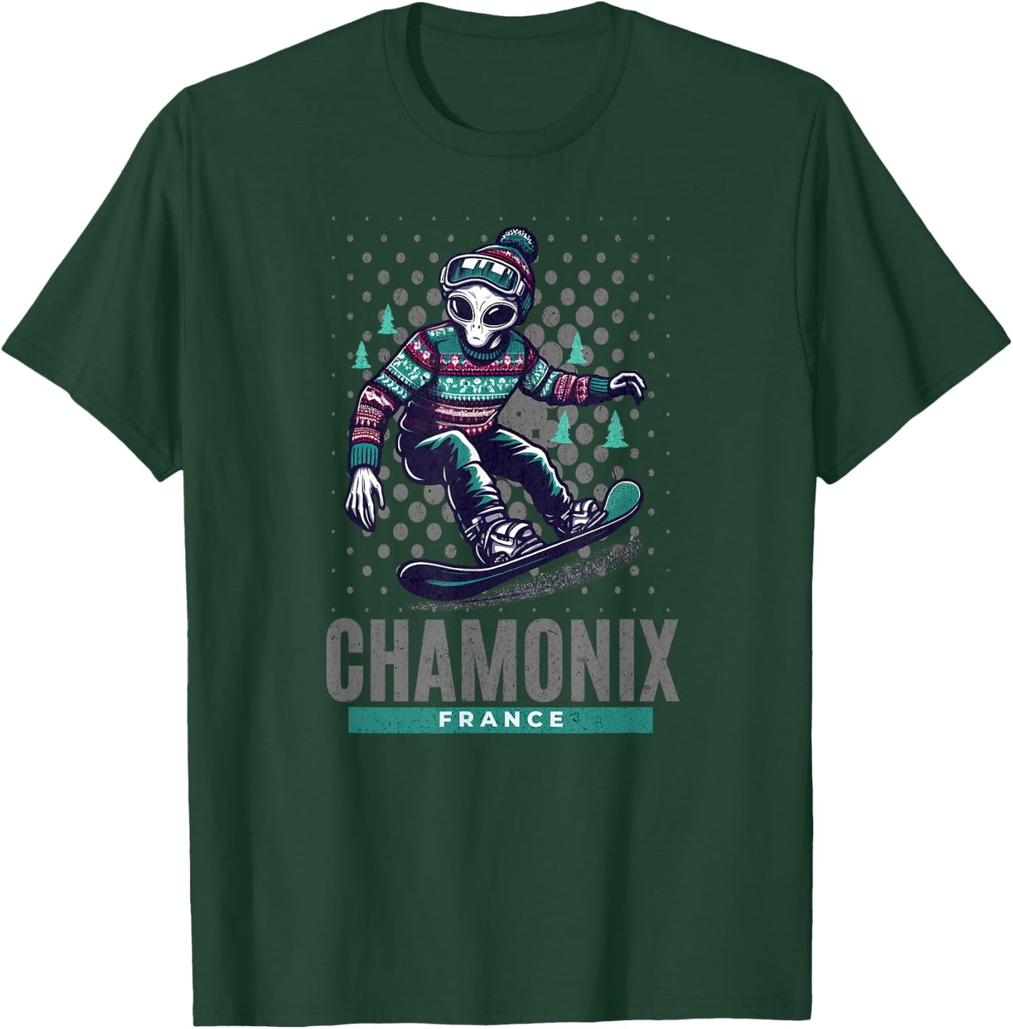 Cosmic Thrills - Alien Snowboarding in Chamonix France T-Shirt - T-Shirt | Forest