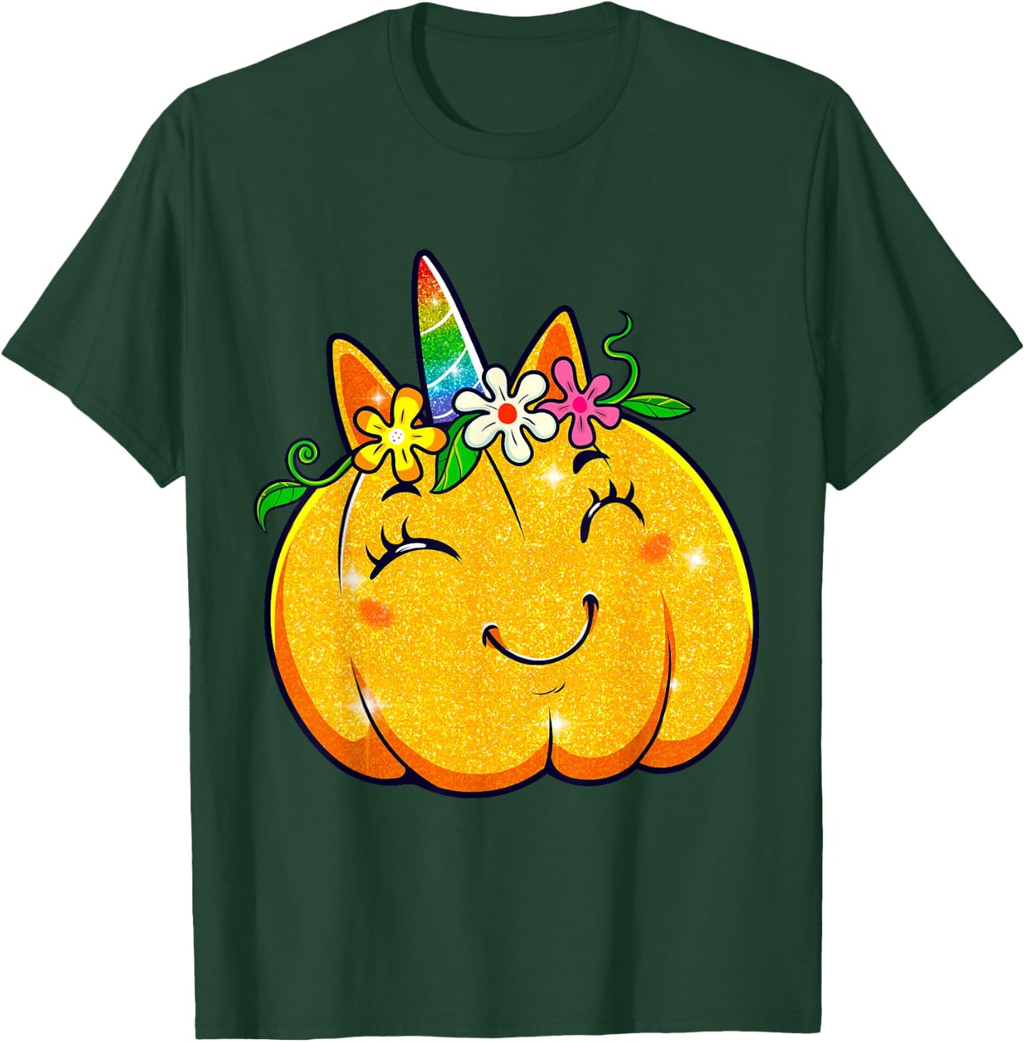 Unicorn Pumpkin Halloween Girl Cute Thanksgiving Girls T-Shirt - T-Shirt | Forest