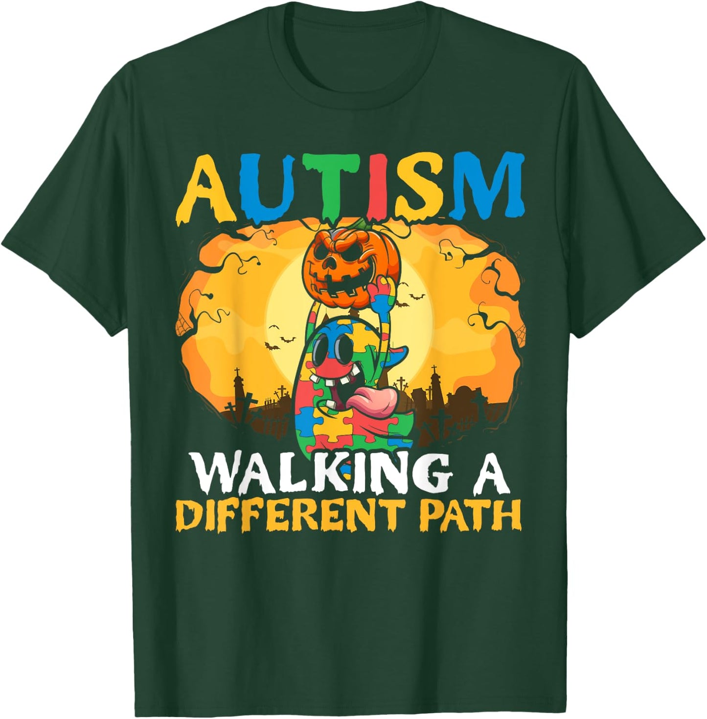 Autism Halloween Puzzle Trick Or Treat Autism Awareness T-Shirt - T-Shirt | Forest