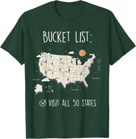 Visit All 50 States, USA Travel Map, Mission Accomplished T-Shirt - T-Shirt | Forest