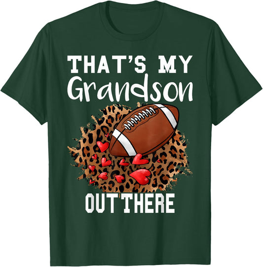 That's My Grandson Out There Football Grandma Leopard Heart T-Shirt - T-Shirt | Forest