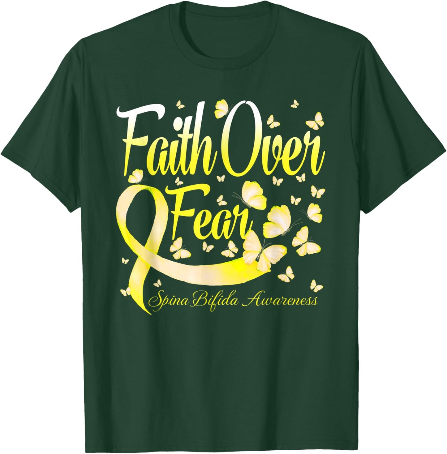 Faith Over Fear Spina Bifida Awareness Butterfly T-Shirt - T-Shirt | Forest