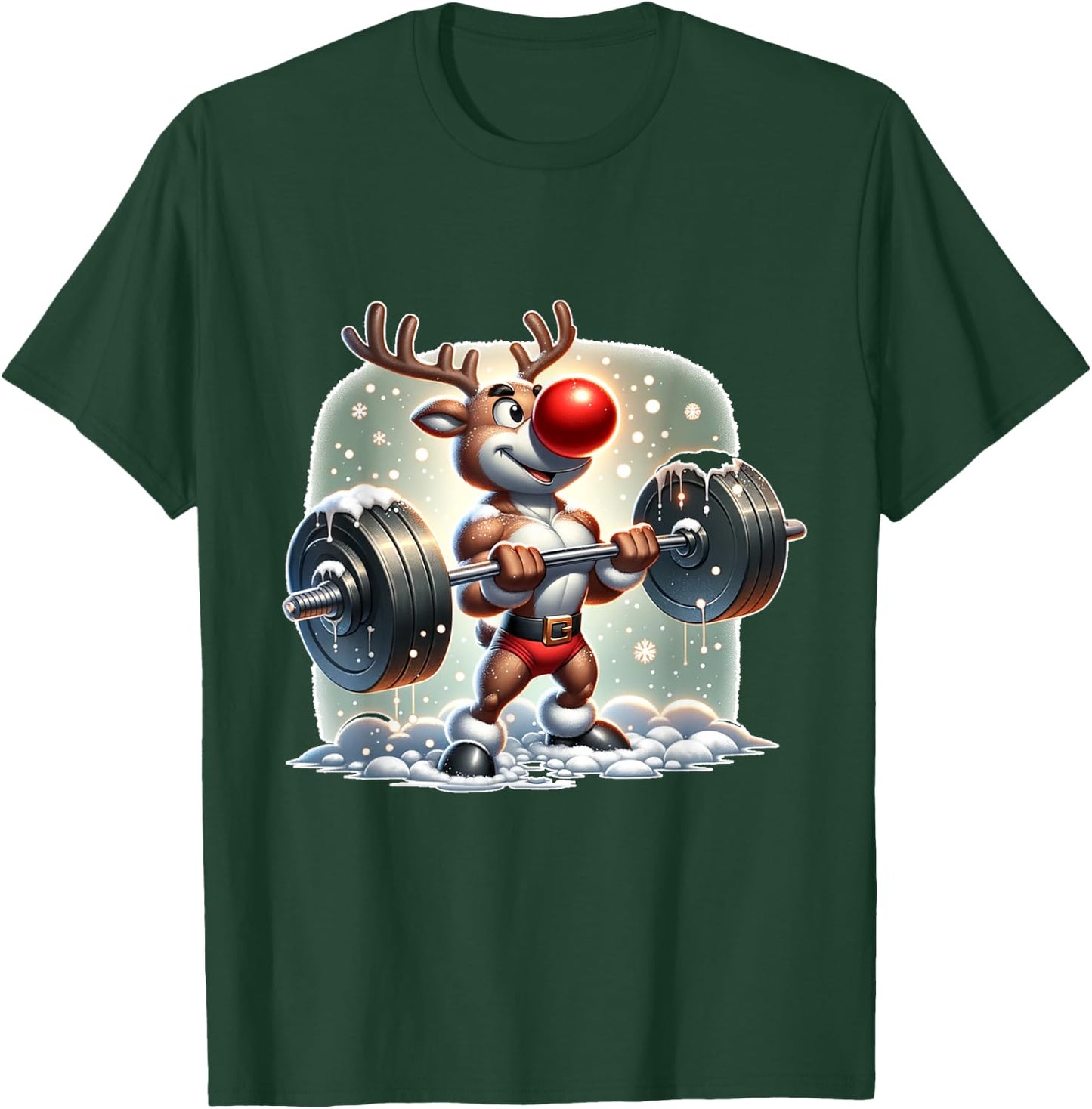 Rudolph The Red Nose Reindeer Workout Gym Weightlifter Funny T-Shirt - T-Shirt | Forest