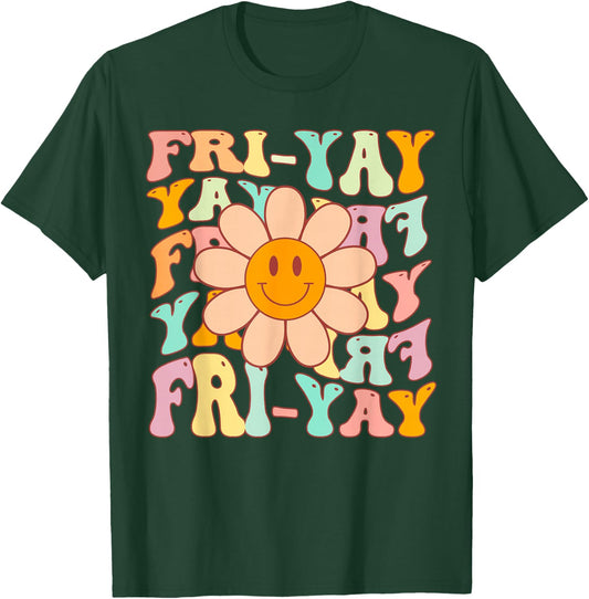 Funny Teacher Happy Friyay TGIF Friday Flower Back to School T-Shirt - T-Shirt | Forest
