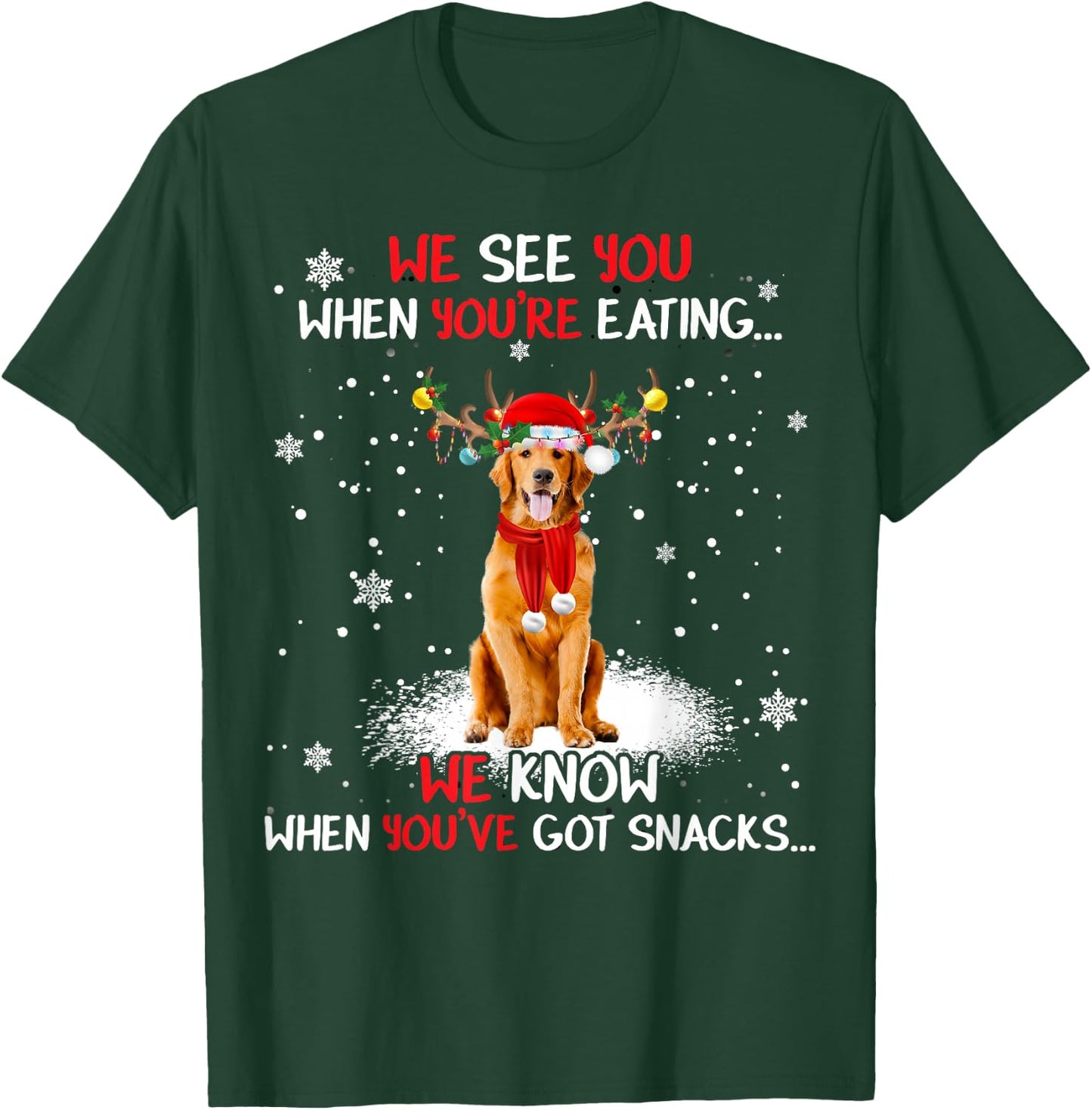 Santa Golden Retriever Reindeer Light Christmas Pajama T-Shirt - T-Shirt | Forest