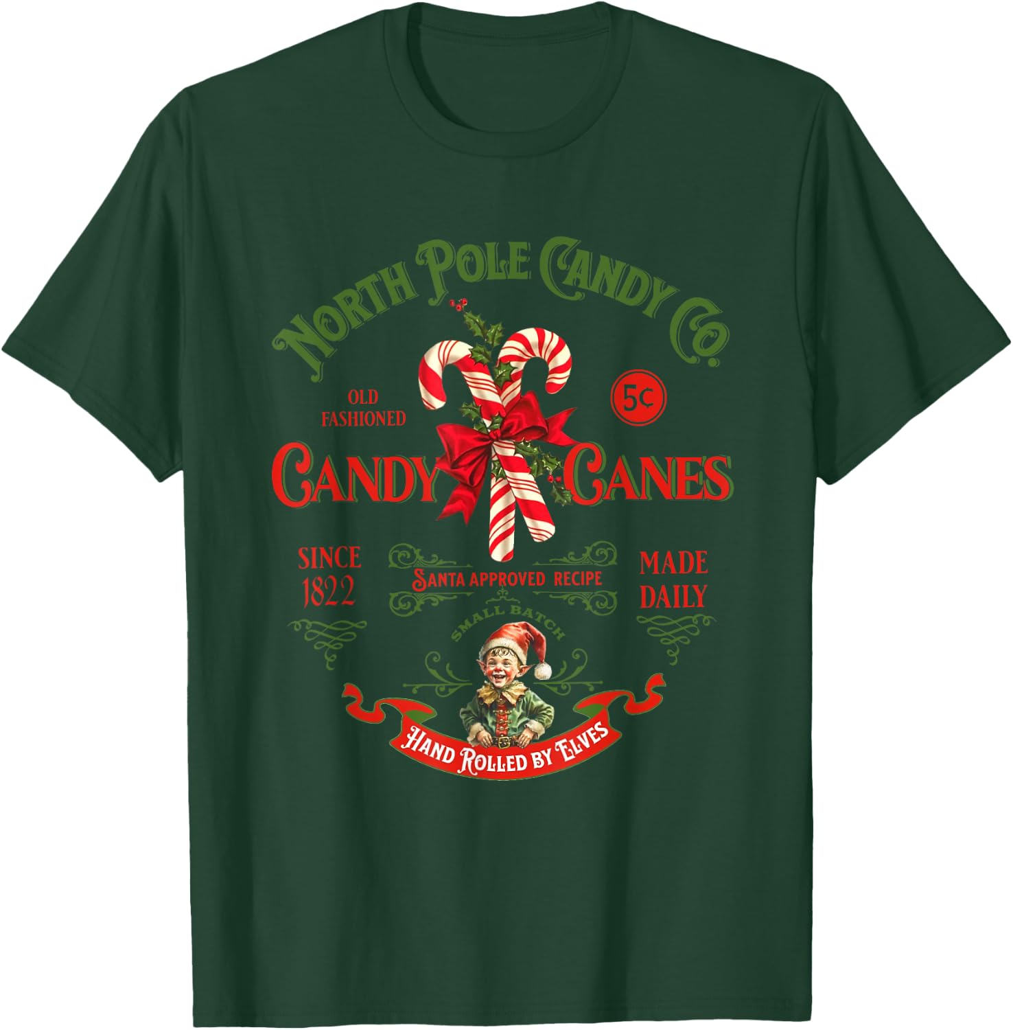 Vintage North Pole Candy CO. Candy Canes Funny Christmas T-Shirt - T-Shirt | Forest