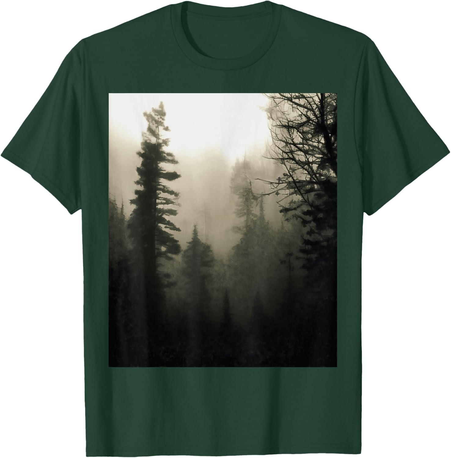 Moody Foggy Treescape Landscape Painting T-Shirt - T-Shirt | Forest