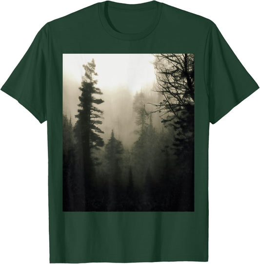 Moody Foggy Treescape Landscape Painting T-Shirt - T-Shirt | Forest