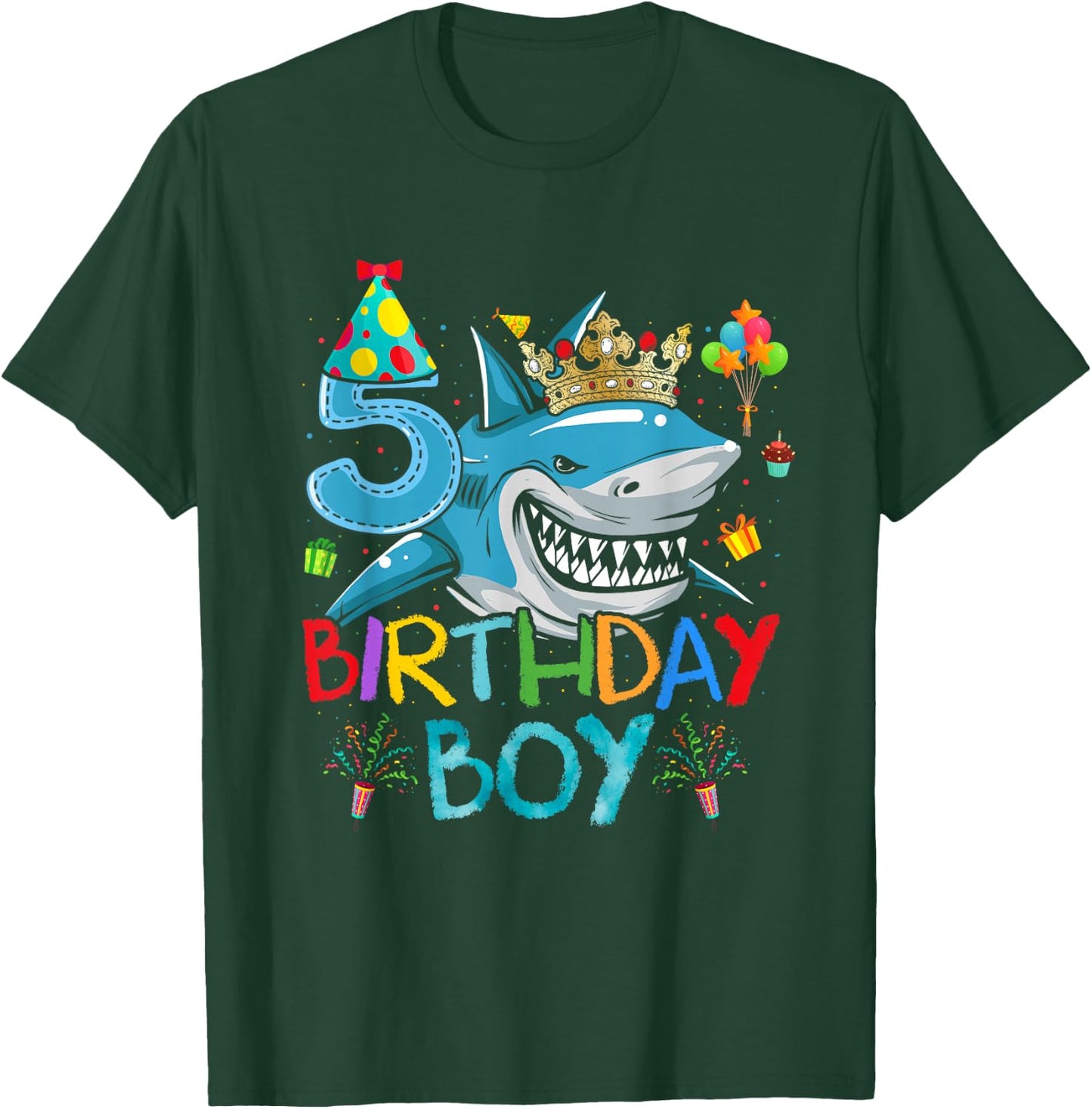 5th Birthday Shark Ocean Theme Party 5 Years Old For Boy T-Shirt - T-Shirt | Forest