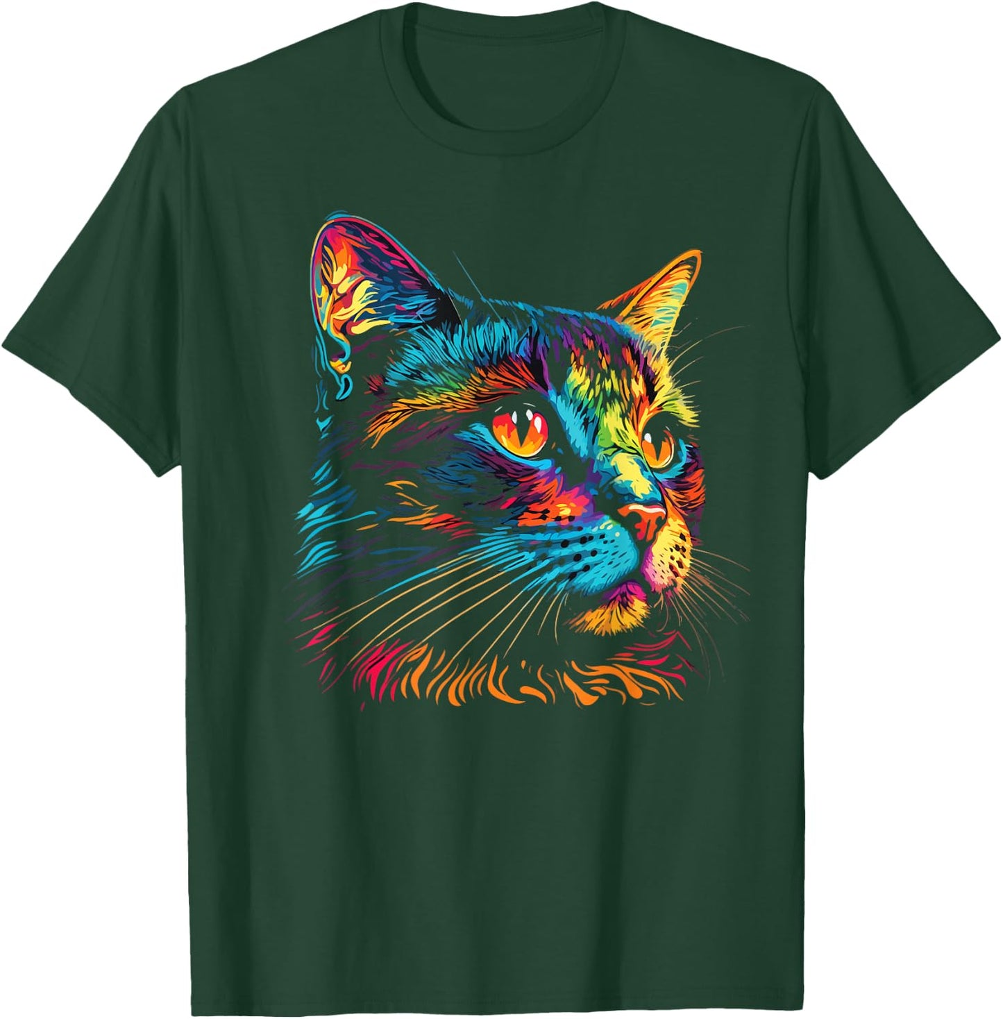 Cute Colorful Cat Head Art Face for Lover Cats Kitty Kitten T-Shirt - T-Shirt | Forest