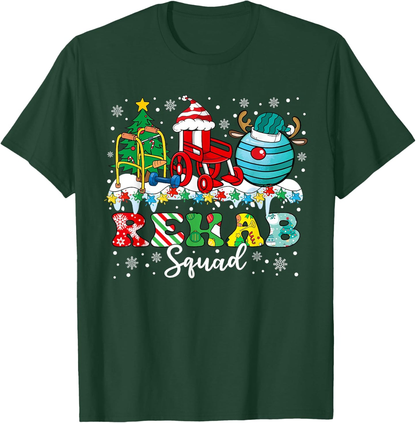 Rehab Squad Wheelchair Santa Reindeer Rehab Nurse Christmas T-Shirt - T-Shirt | Forest