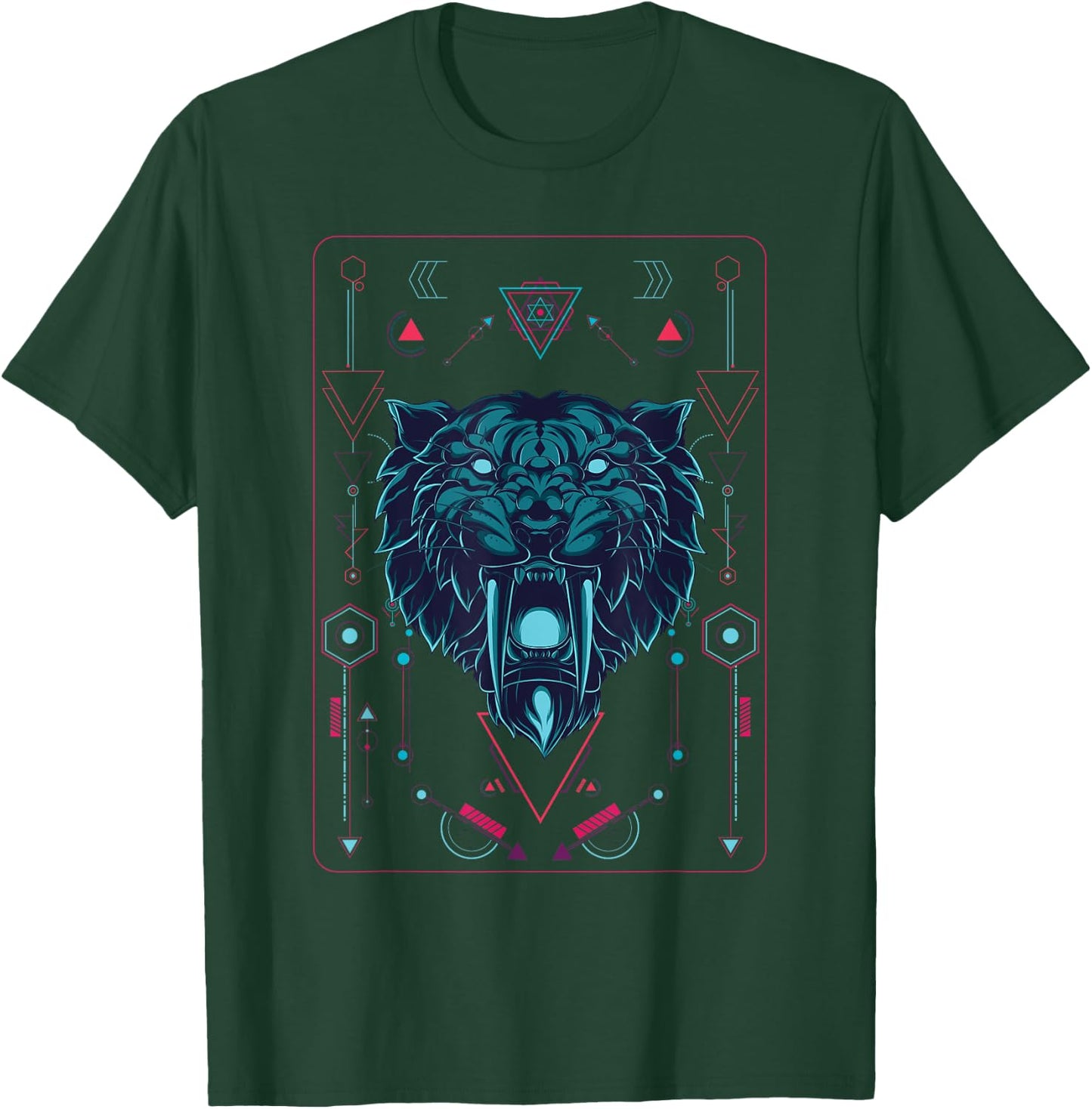 Native American geometric animal sabertooth tiger T-Shirt - T-Shirt | Forest