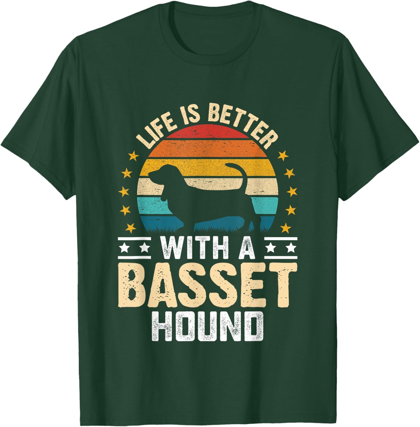 Life is Better with a Basset Hound- Dog Parent Pet Paw T-Shirt - T-Shirt | Forest