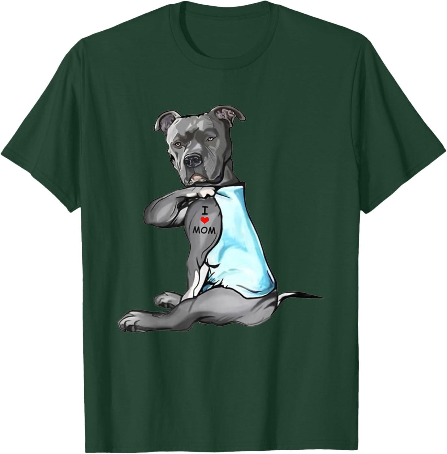 I Love Mom Tattoo Pitbull Dog Lovers Funny Mother's Day T-Shirt - T-Shirt | Forest
