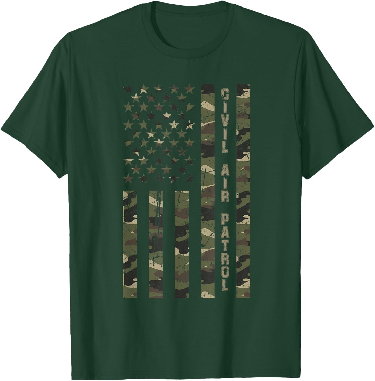 Civil Air Patrol United States Distressed Camo w US Flag T-Shirt - T-Shirt | Forest