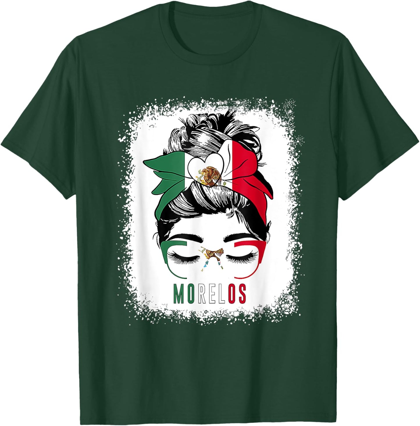 Morelos Girl Messy Bun Bandana And Glasses Mexico Mexican T-Shirt - T-Shirt | Forest