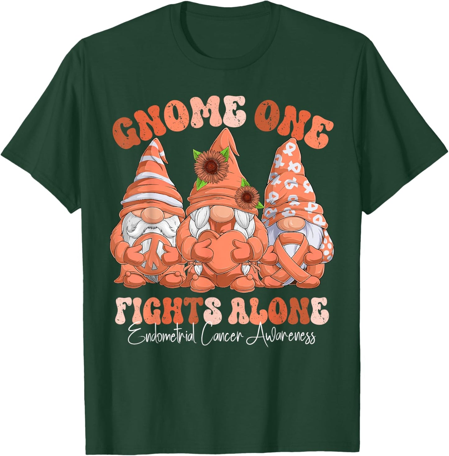 Endometrial Cancer Awareness Month Peach Ribbon Gnomies T-Shirt - T-Shirt | Forest
