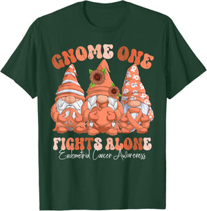 Endometrial Cancer Awareness Month Peach Ribbon Gnomies T-Shirt - T-Shirt | Forest