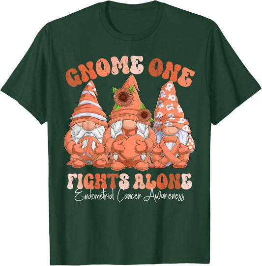 Endometrial Cancer Awareness Month Peach Ribbon Gnomies T-Shirt - T-Shirt | Forest