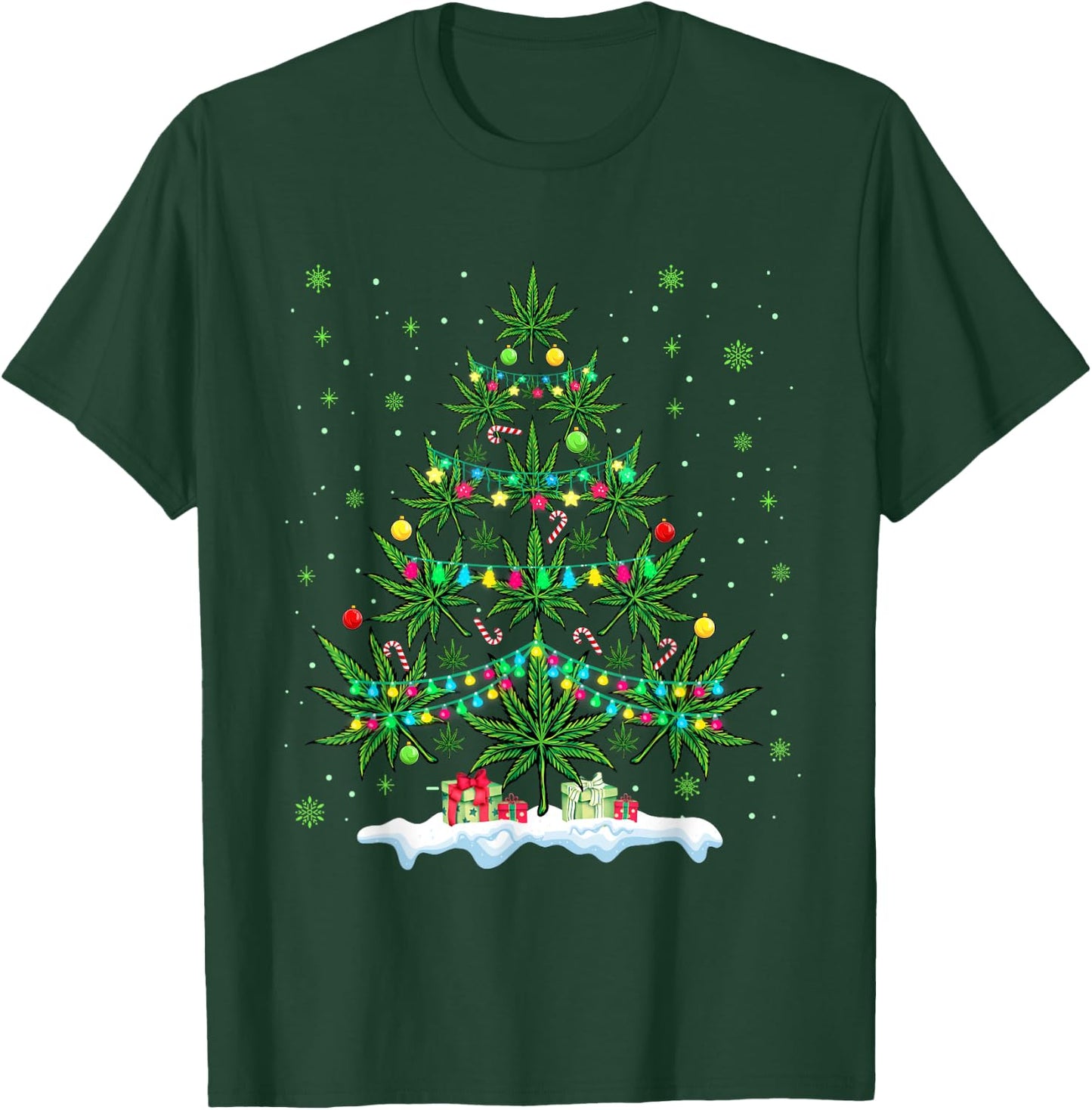 Cannabis Christmas Tree Xmas Funny Smoking Weed Marijuana T-Shirt - T-Shirt | Forest