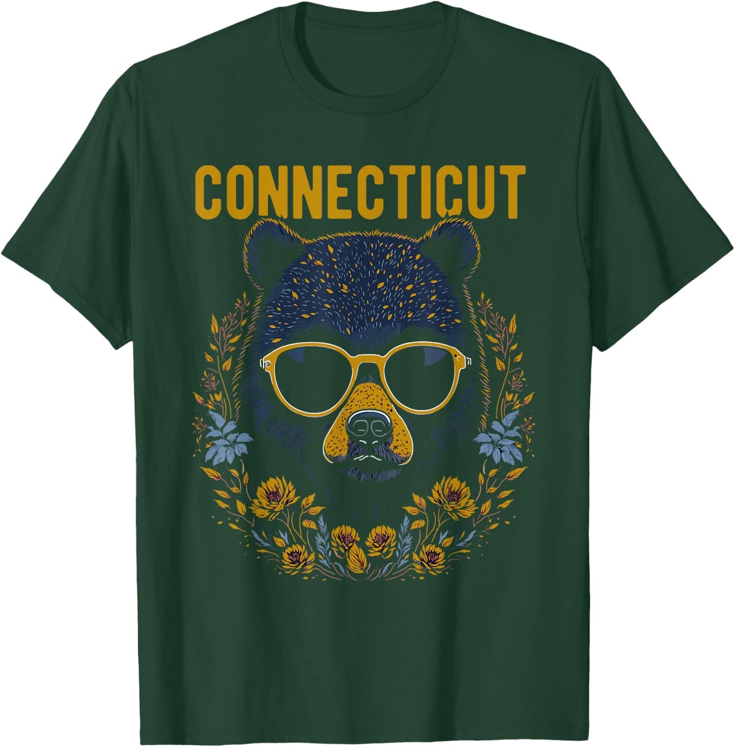 Connecticut USA Bear Wearing Glasses Design T-Shirt - T-Shirt | Forest
