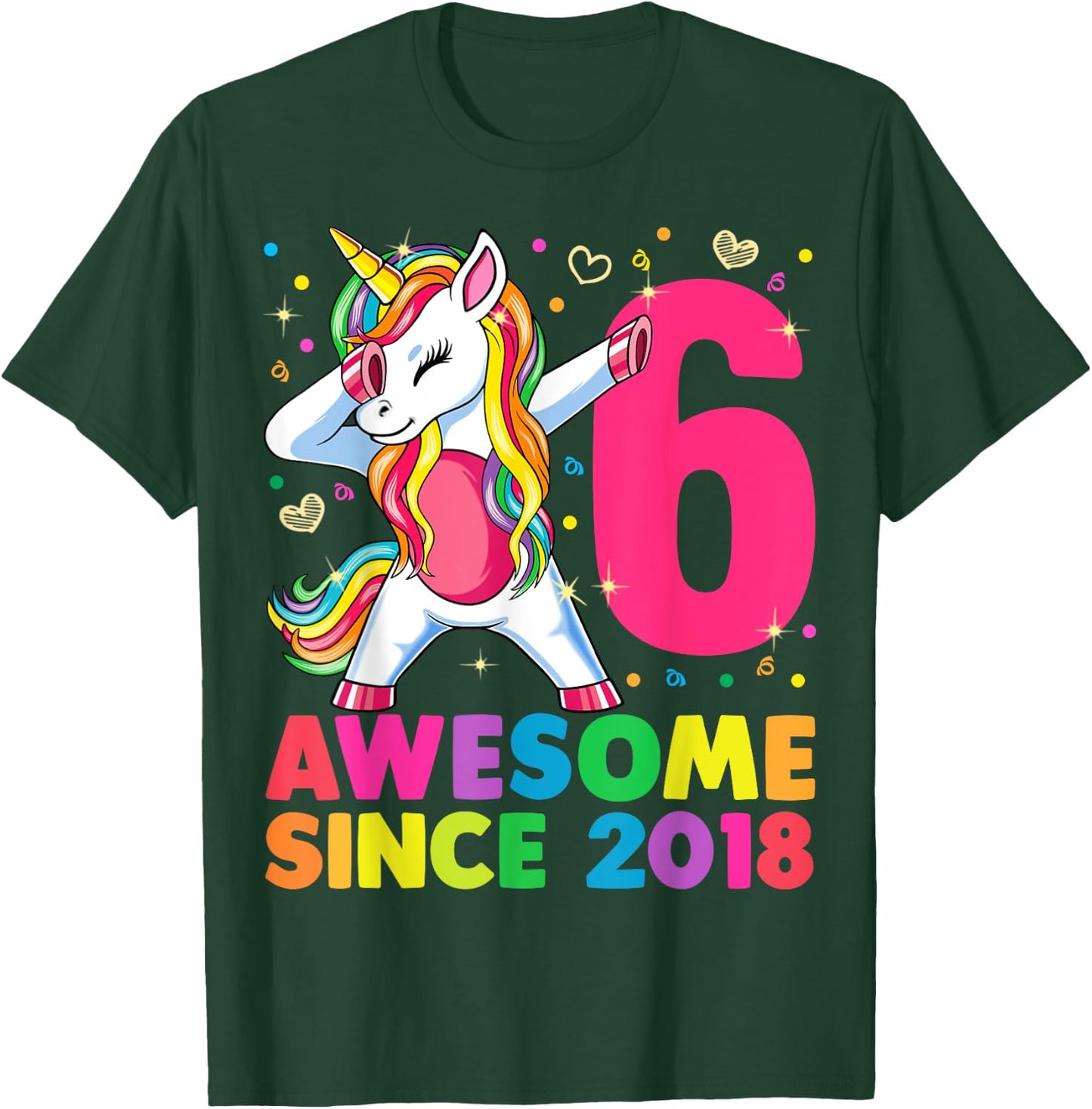 6 Years Old Unicorn Dabbing 6th Birthday Girl Unicorn Party T-Shirt - T-Shirt | Forest