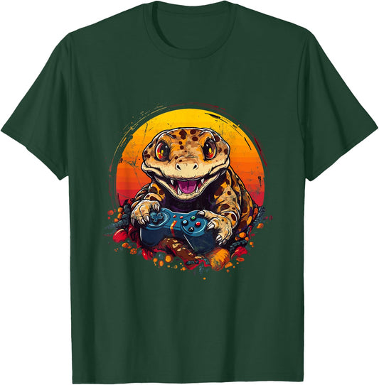 Leopard Gecko Playing Video Game Lizard & Reptiles Gamers T-Shirt - T-Shirt | Forest