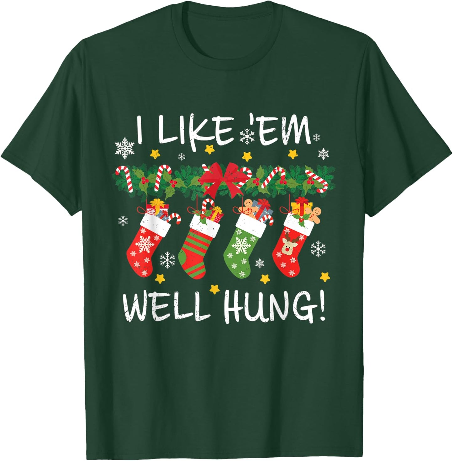 VIMP36 Christmas I Like 'Em Well-Hung Funny Christmas - Women's Adults Black Cotton 80% Polyester 20% Short Sleeve Classic Fit - Small T-Shirt - T-Shirt | Forest