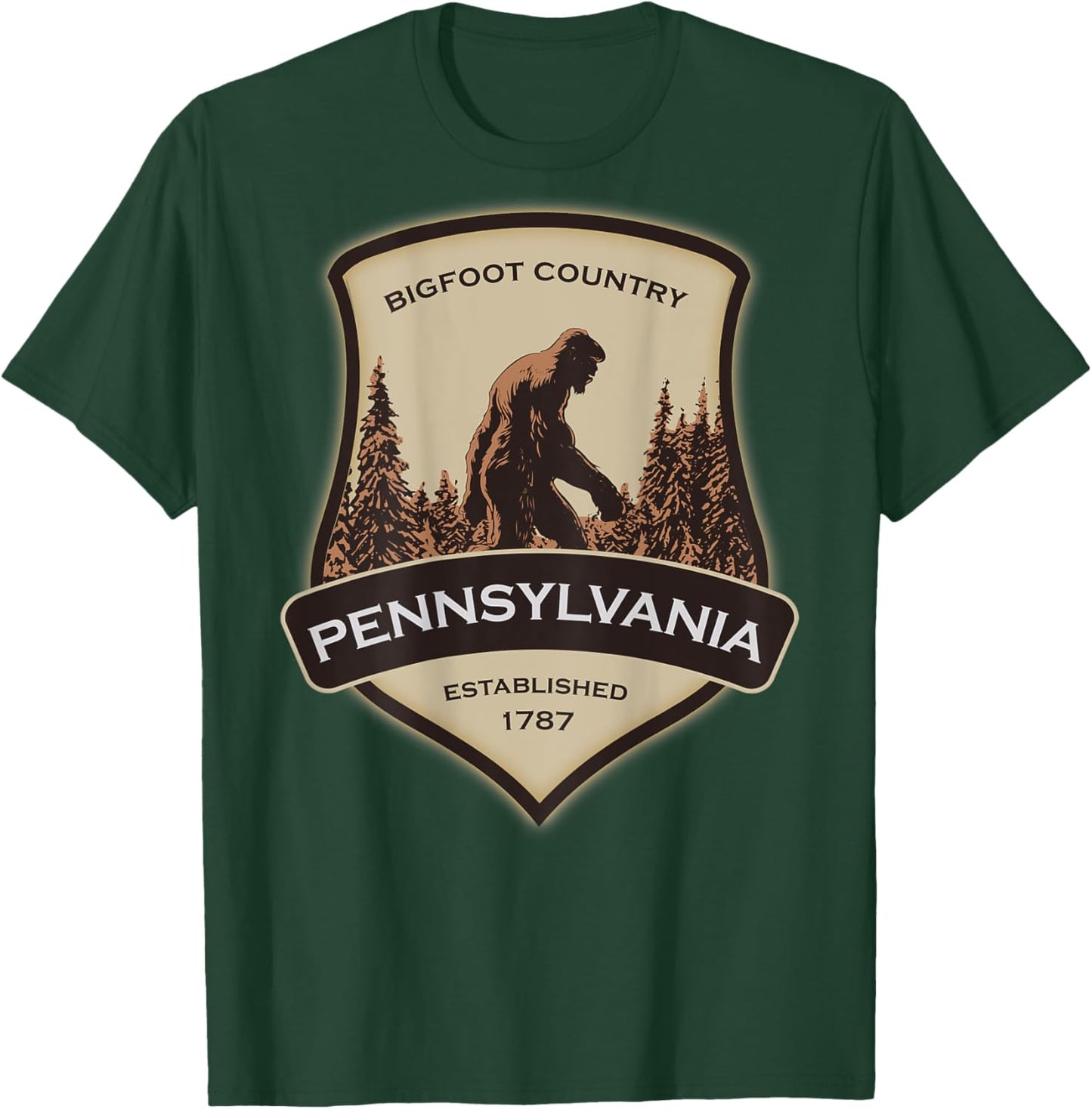 Printed On Back - Pennsylvania with a Bigfoot or Sasquatch T-Shirt - T-Shirt | Forest