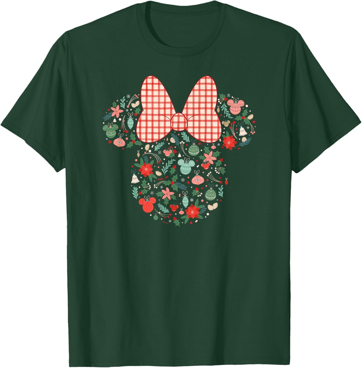 Disney Minnie Mouse Head Icon Christmas Ornaments & Holly T-Shirt - T-Shirt | Forest