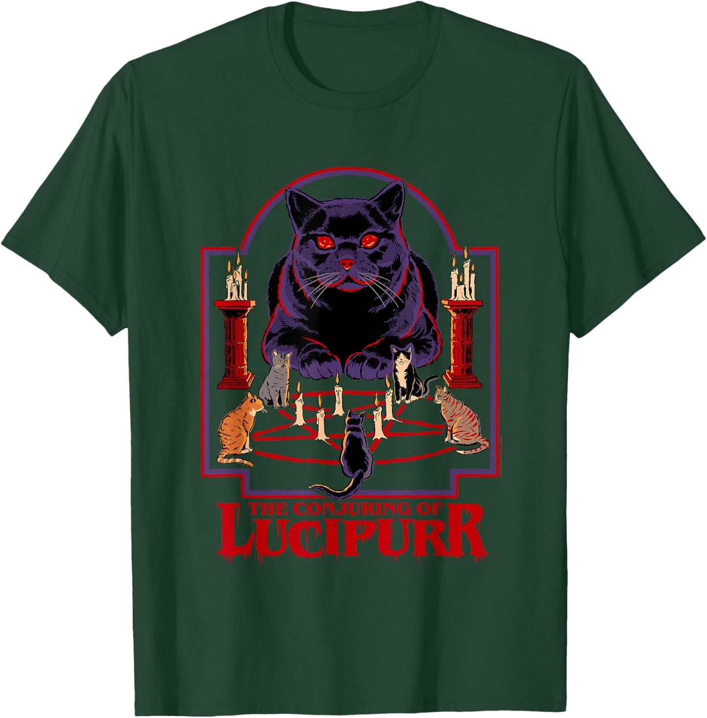 Steven Rhodes Conjuring of Lucipurr Retro Dark Humor T-Shirt - T-Shirt | Forest