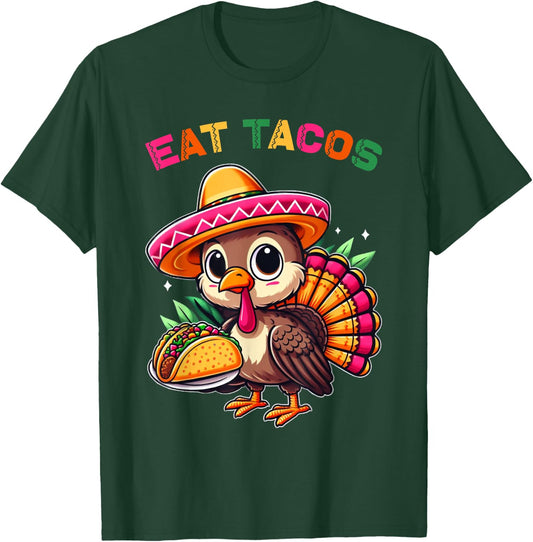 Funny Mexican Cute Turkey Eats Tacos Thanksgiving Kids Boys T-Shirt - T-Shirt | Forest